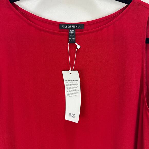 Eileen Fisher Silk Georgette Tunic Top Sleeveless Minimalist Scalt Red XXS NWT - Picture 3 of 9